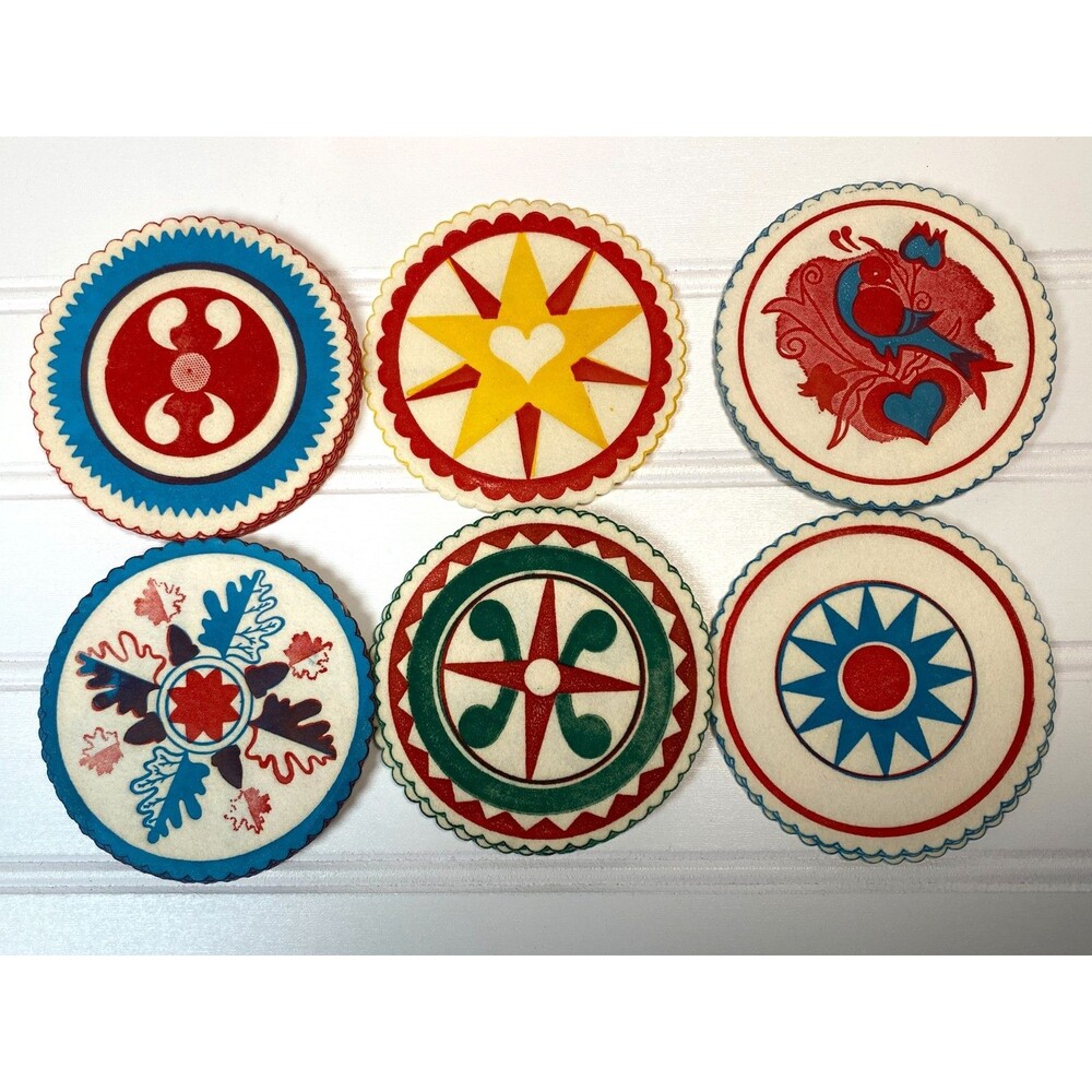 Vintage Pennsylvania Dutch Folk Art Hex Coasters Paper & Wax Backing Lot of 32